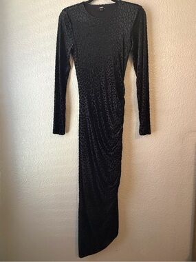 Express Black Leopard Velvet Burnout Ruched Midi Dress S